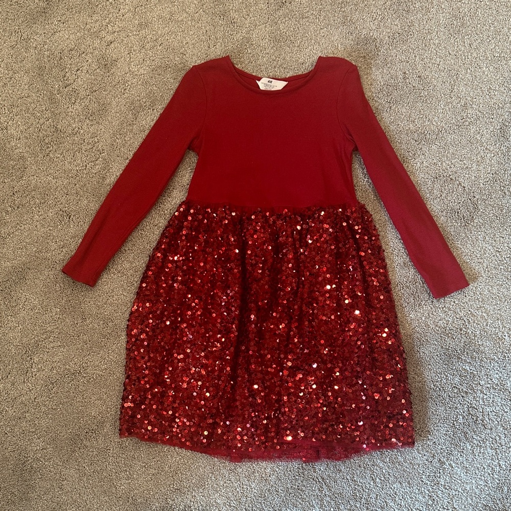 Girl’s Red Sequin Long Sleeve Dress
